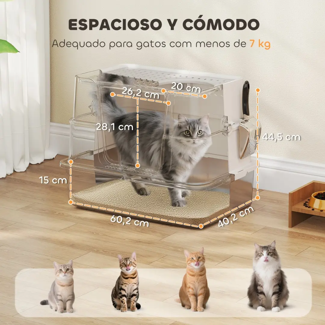 ECTEATOY Premium RVS Kattenbak XL Lichtgrijs - met Deksel en Schep