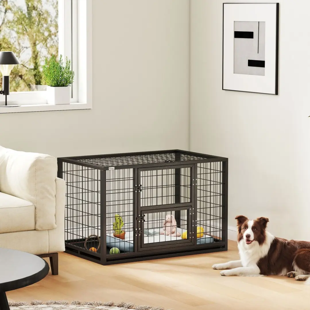 Pawhut Hondenbench Staal 94x60x64cm - Zwart