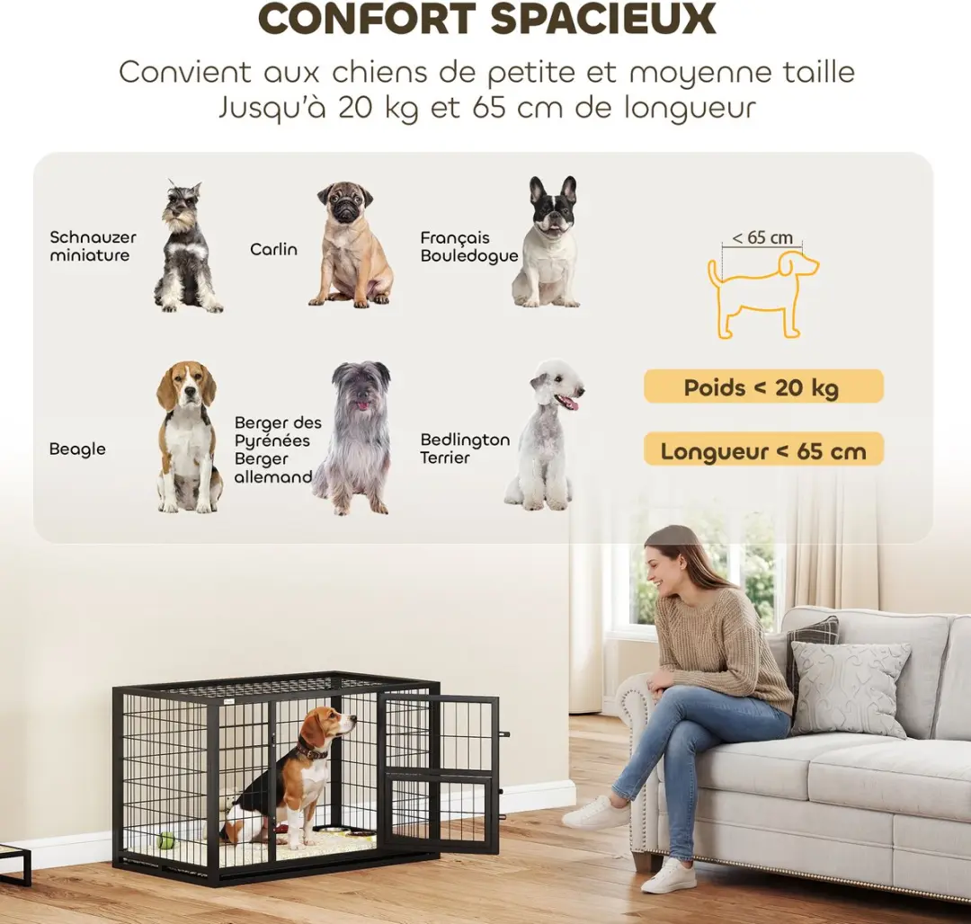 Pawhut Hondenbench Staal 94x60x64cm - Zwart - afbeelding 6 van 6