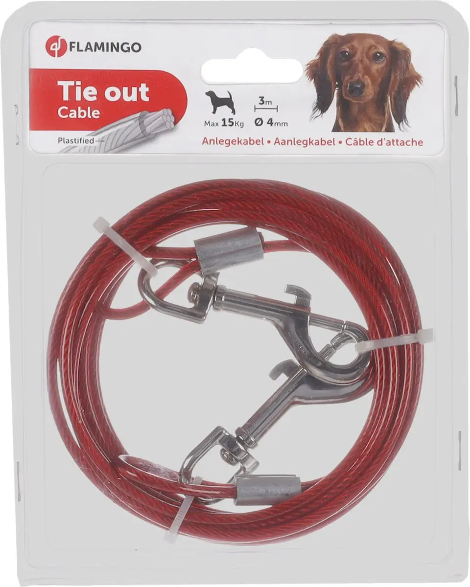 Flamingo Honden Aanlegkabel Rood M - 300x0.4x0.4cm