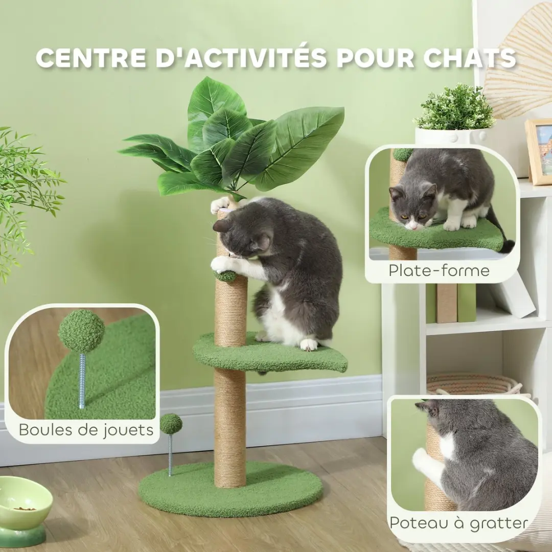 Pawhut Kattenboom Teddybeer 40x40x83cm - 2 Niveaus - Groen