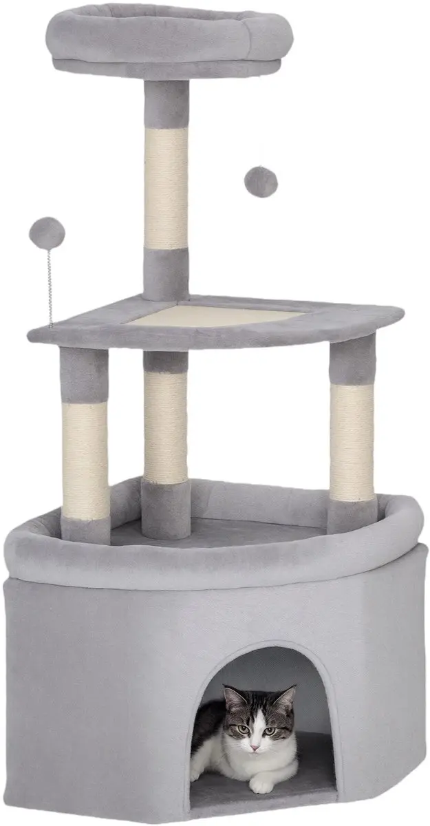 Pawhut Kattenkrabpaal Lichtgrijs 49x49x114cm