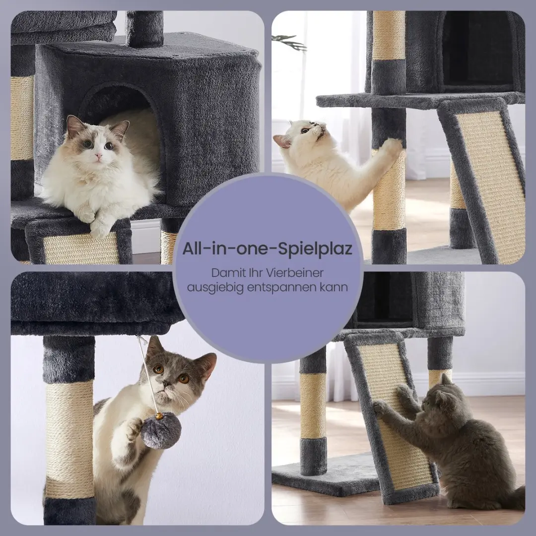 Songmics Krabpaal Kattenboom 115cm Rookgrijs - 3 Niveaus