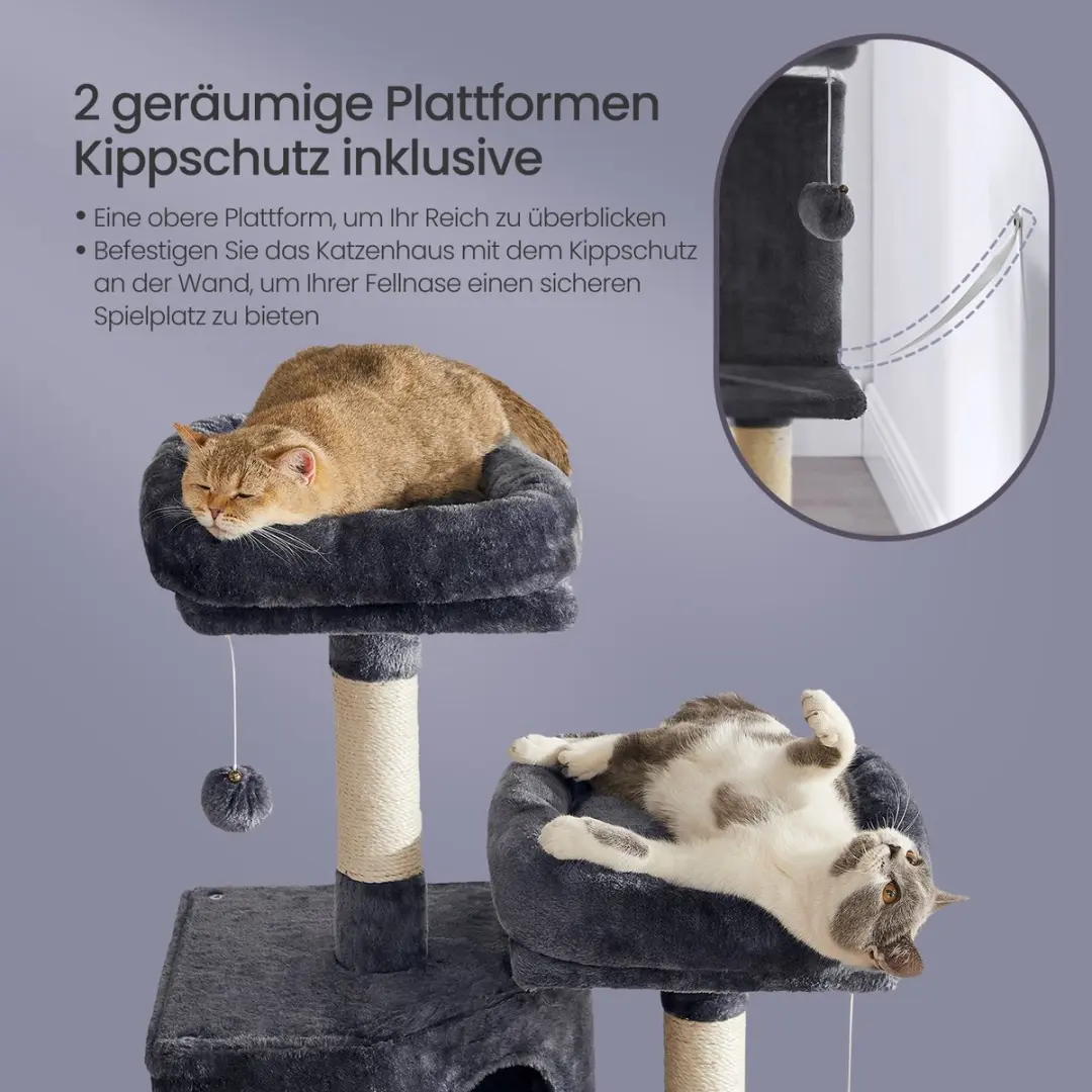 Songmics Krabpaal Kattenboom 115cm Rookgrijs - 3 Niveaus