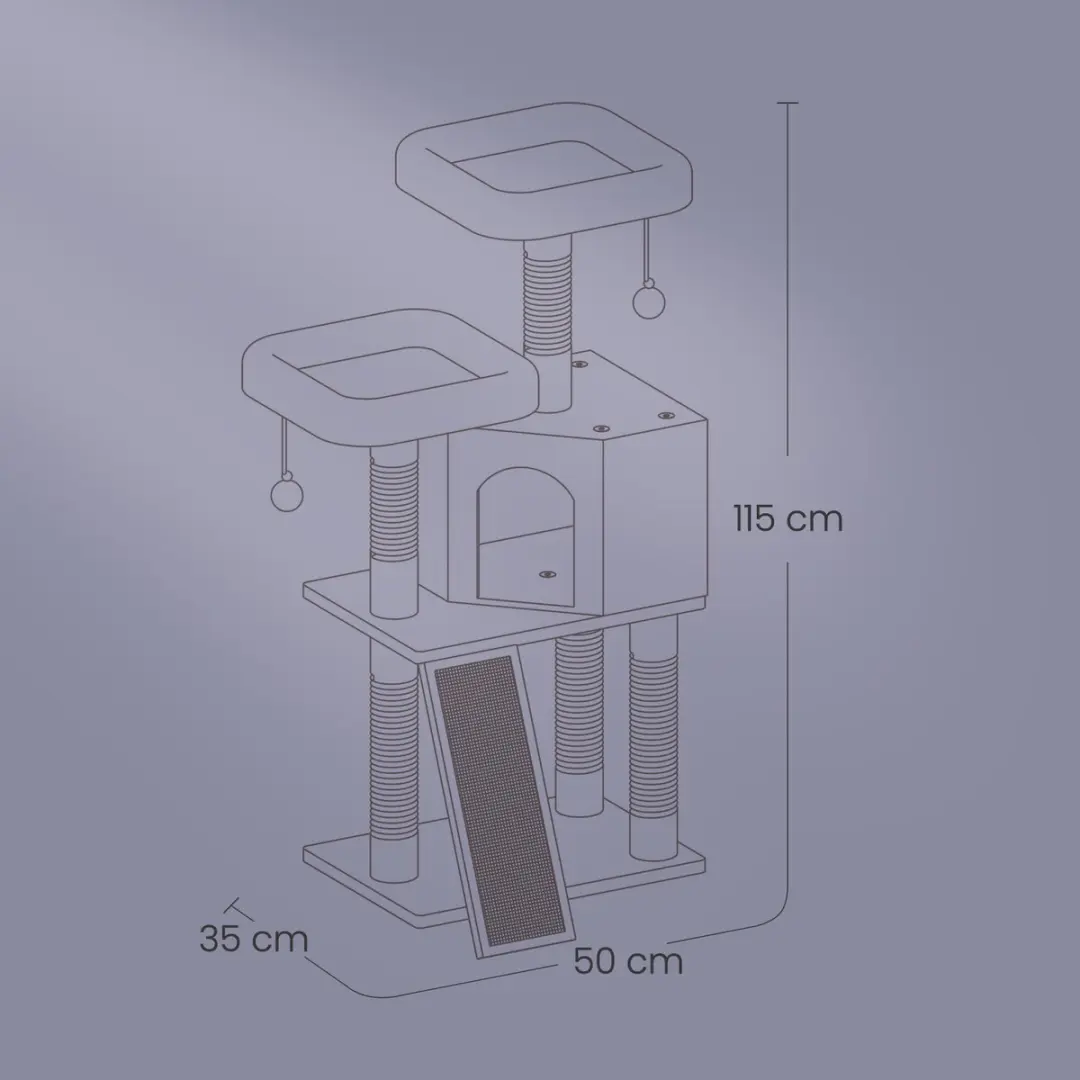 Songmics Krabpaal Kattenboom 115cm Rookgrijs - 3 Niveaus