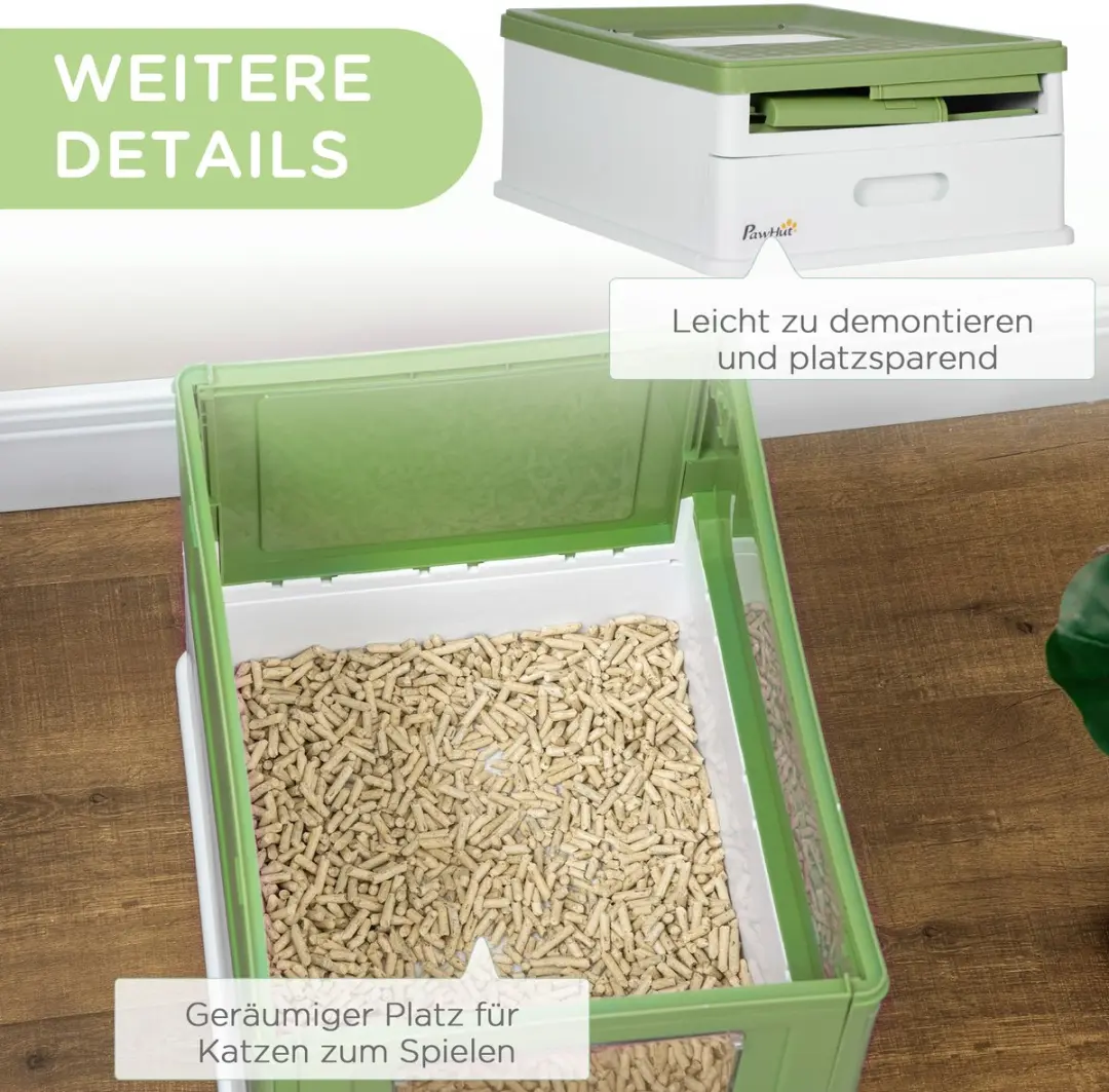 Pawhut Kattenbak met deksel - 47,5x35,5x36,7cm - Wit/ Groen