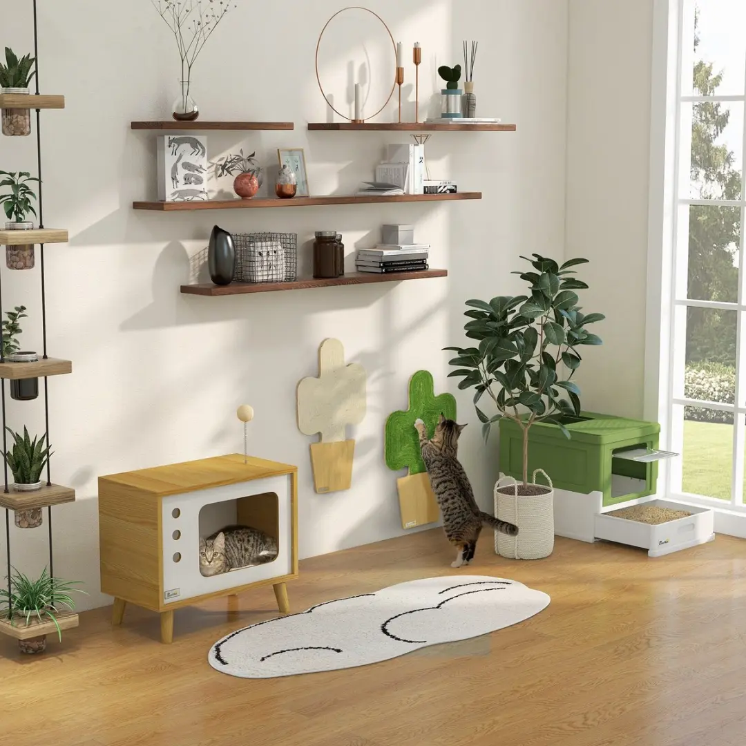 Pawhut Kattenbak met deksel - 47,5x35,5x36,7cm - Wit/ Groen