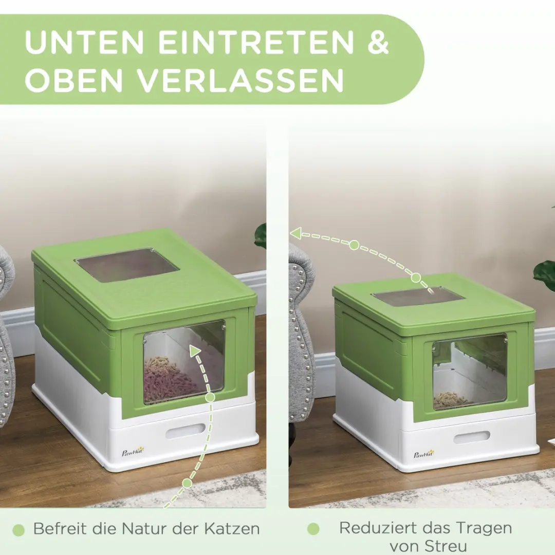 Pawhut Kattenbak met deksel - 47,5x35,5x36,7cm - Wit/ Groen