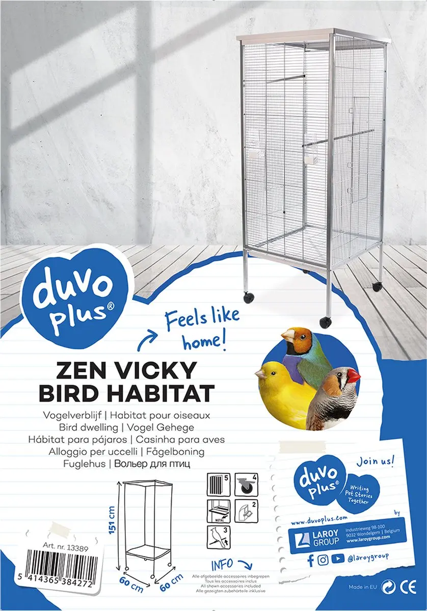 Duvo Vick Staande Kamervoliere 150cm - Zilver