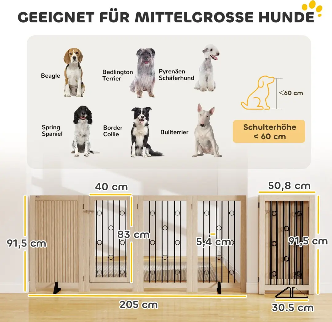 Pawhut Huisdierhek Eiken+Zwart 205x30,5x91,5cm