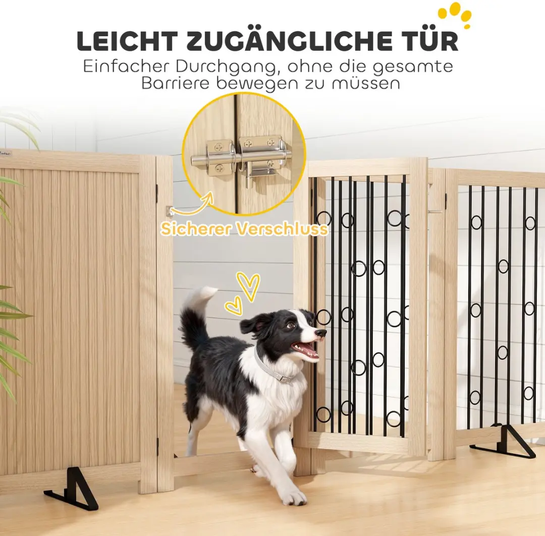 Pawhut Huisdierhek Eiken+Zwart 205x30,5x91,5cm