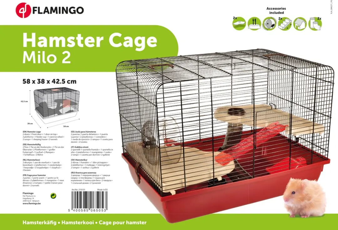 Flamingo Milo 2 Hamsterkooi - 58x38x42,5cm Rood
