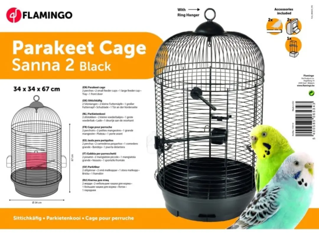 Flamingo Parkietenkooi Sanna 2 - 34x34x67cm Zwart