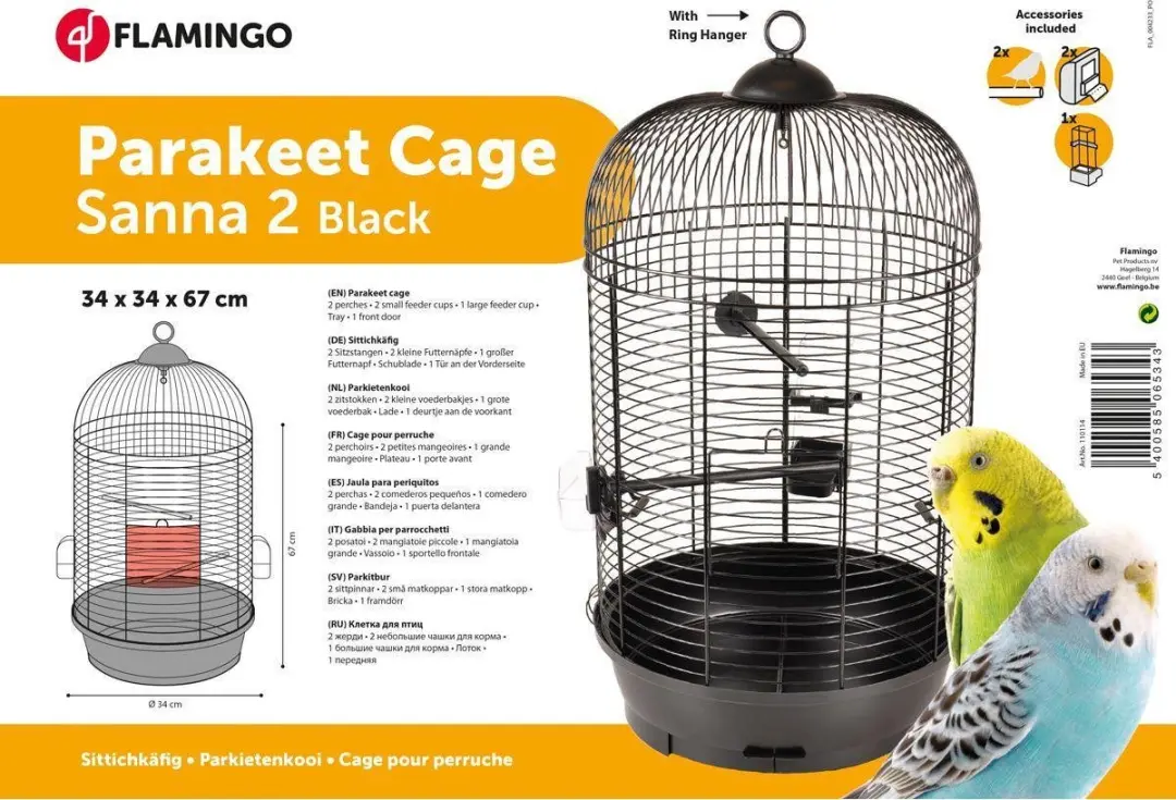 Flamingo Parkietenkooi Sanna 2 - 34x34x67cm Zwart