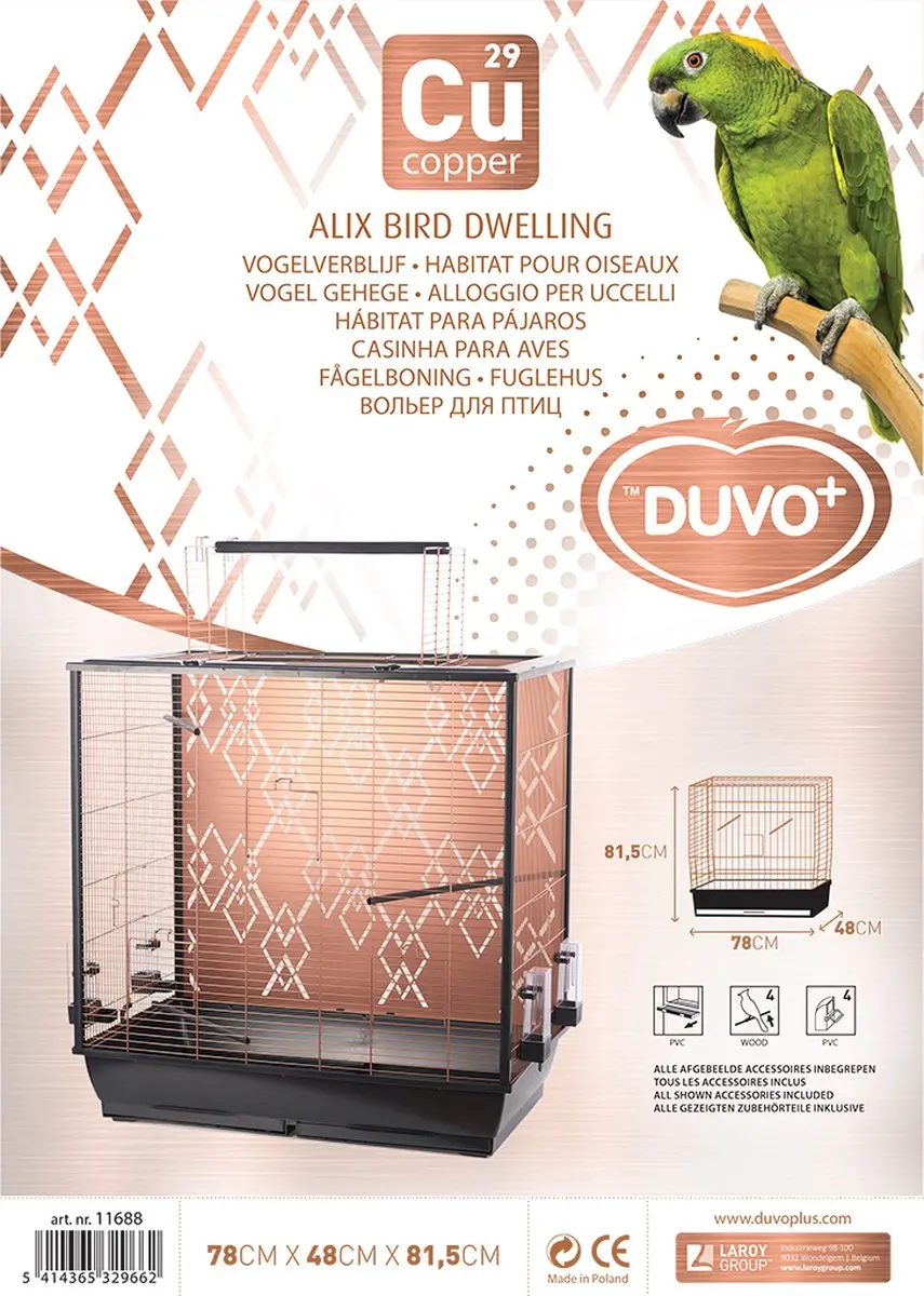 Duvo+ Vogelkooi Alix - Koper/Zwart 78x48x81,5cm