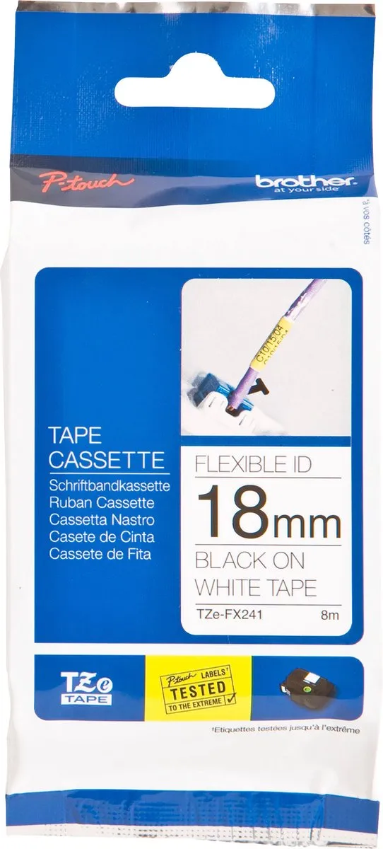 Brother TZE-FX241 Tape - 18mm - Zwart/Wit