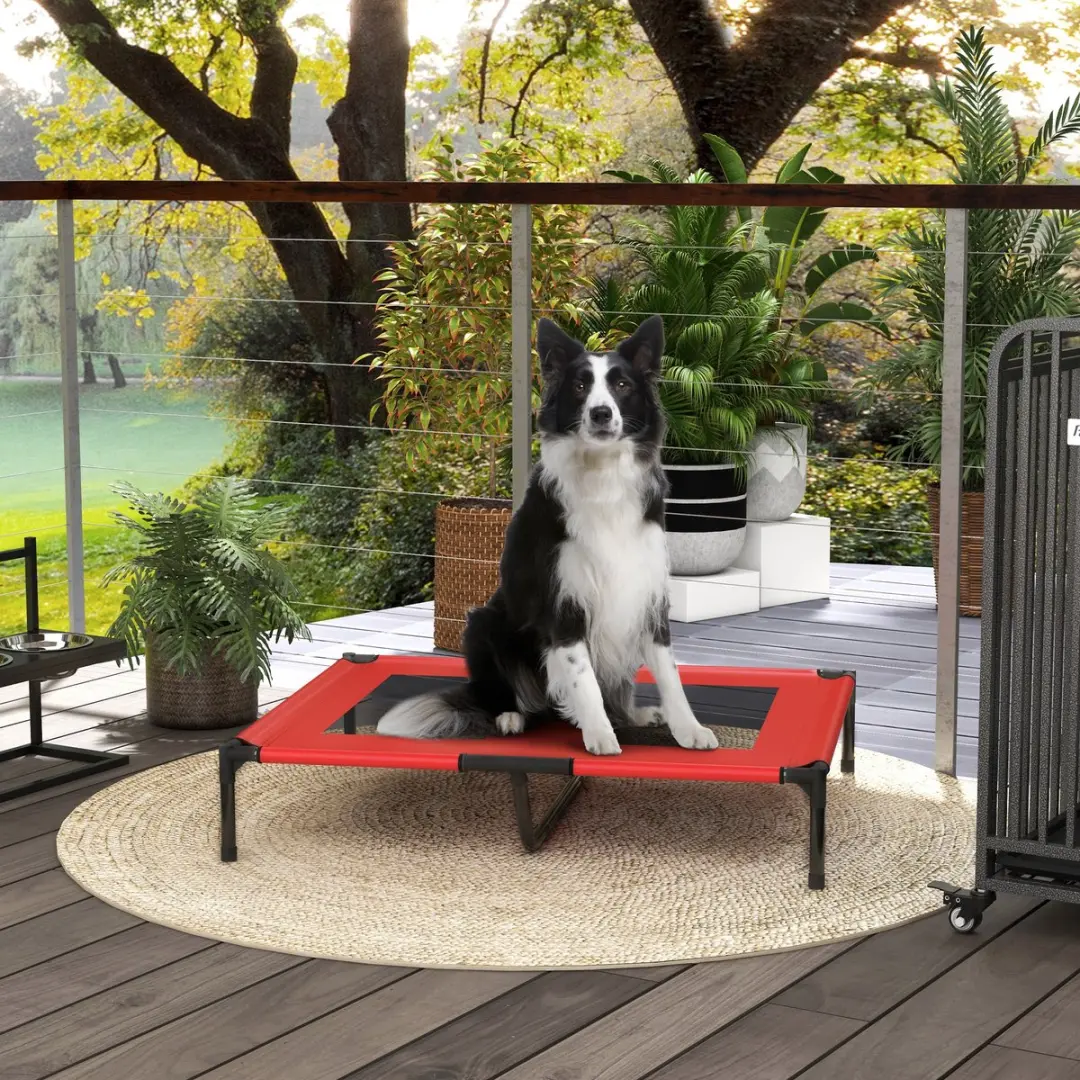 Pawhut Outdoor Hundesofa 92x76x18cm - Zwart/Rood