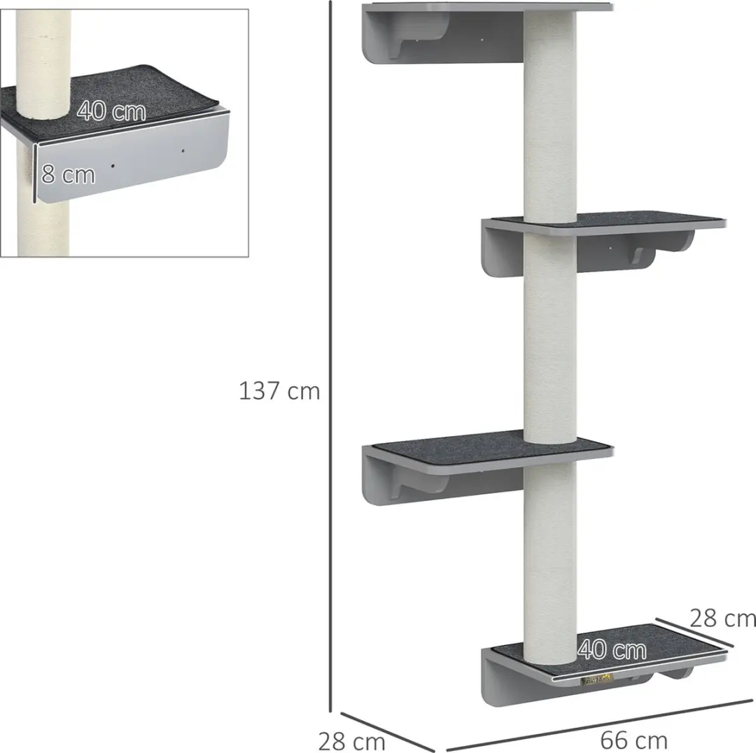 Pawhut Kattenkrabpaal D30-515V01 - 4 Niveaus Ø30cm