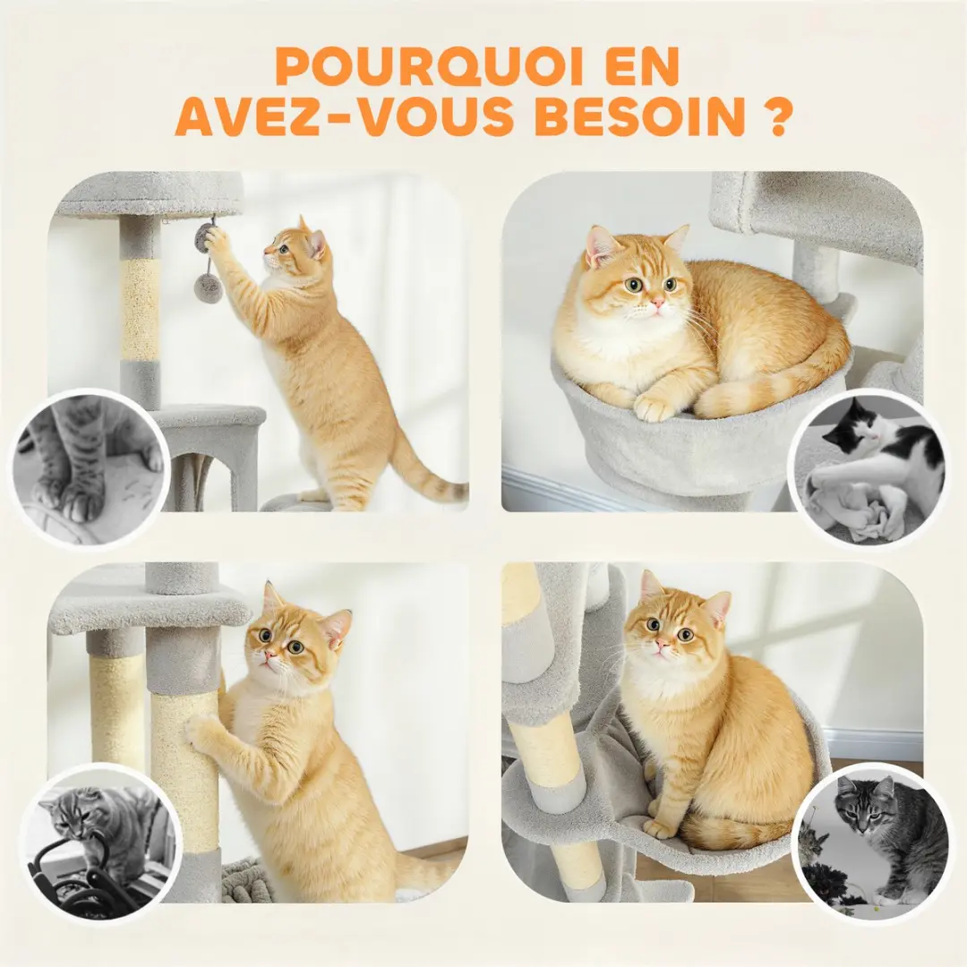 Pawhut Kattenkrabpaal Grijs - 4 Ligplekken 192cm