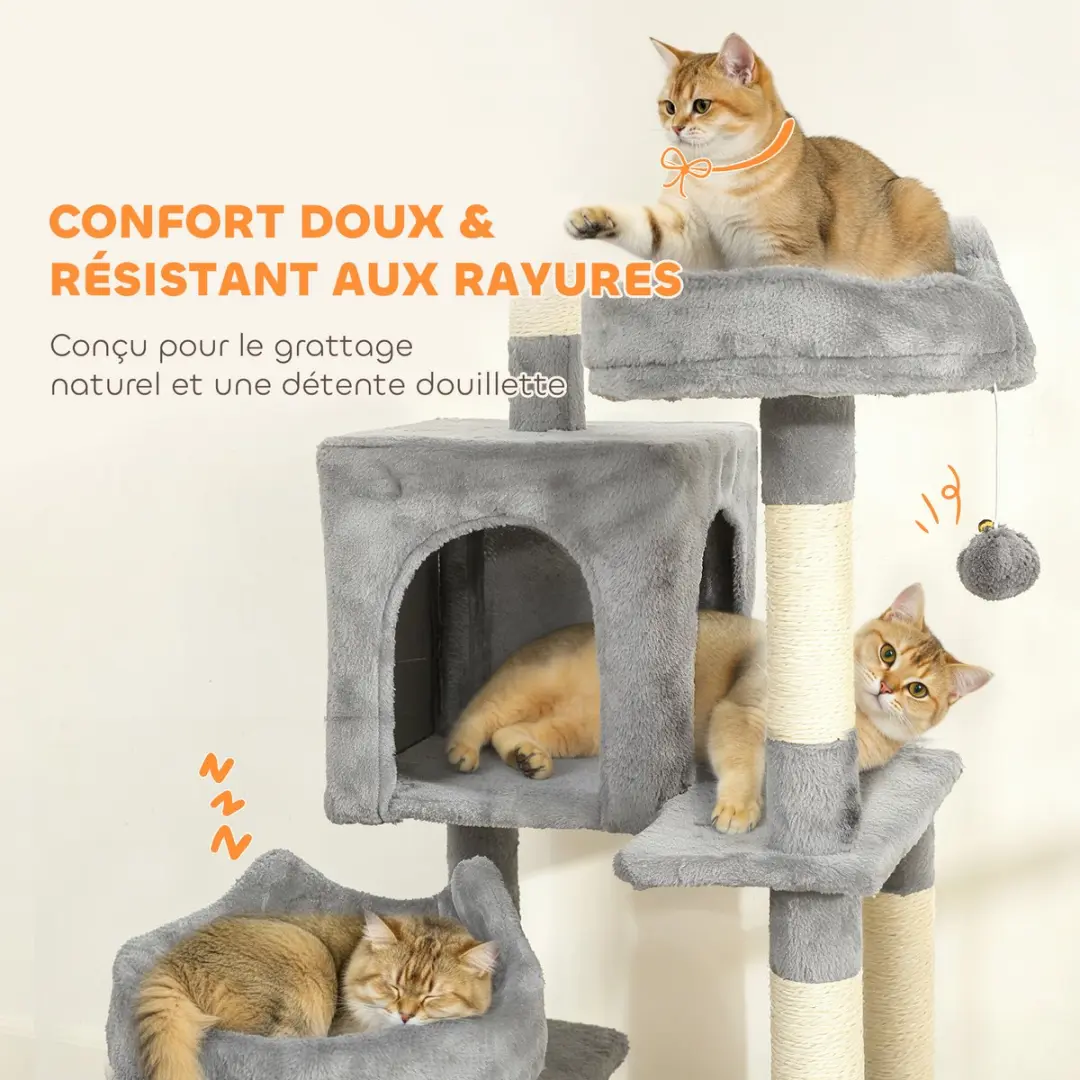 Pawhut Kattenkrabpaal Grijs - 4 Ligplekken 192cm