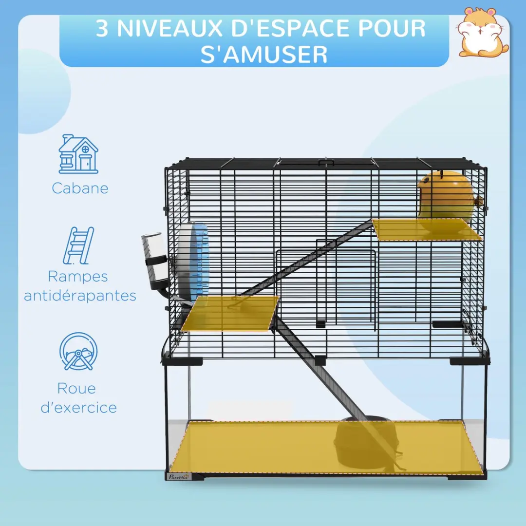 Pawhut Hamsterkooi 60x40x54,5cm - Zwart - afbeelding 6 van 6