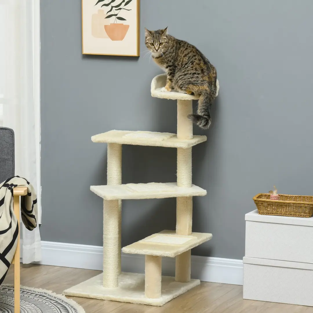 Pawhut Krabpaal Kattenboom Beige - 4 Niveaus