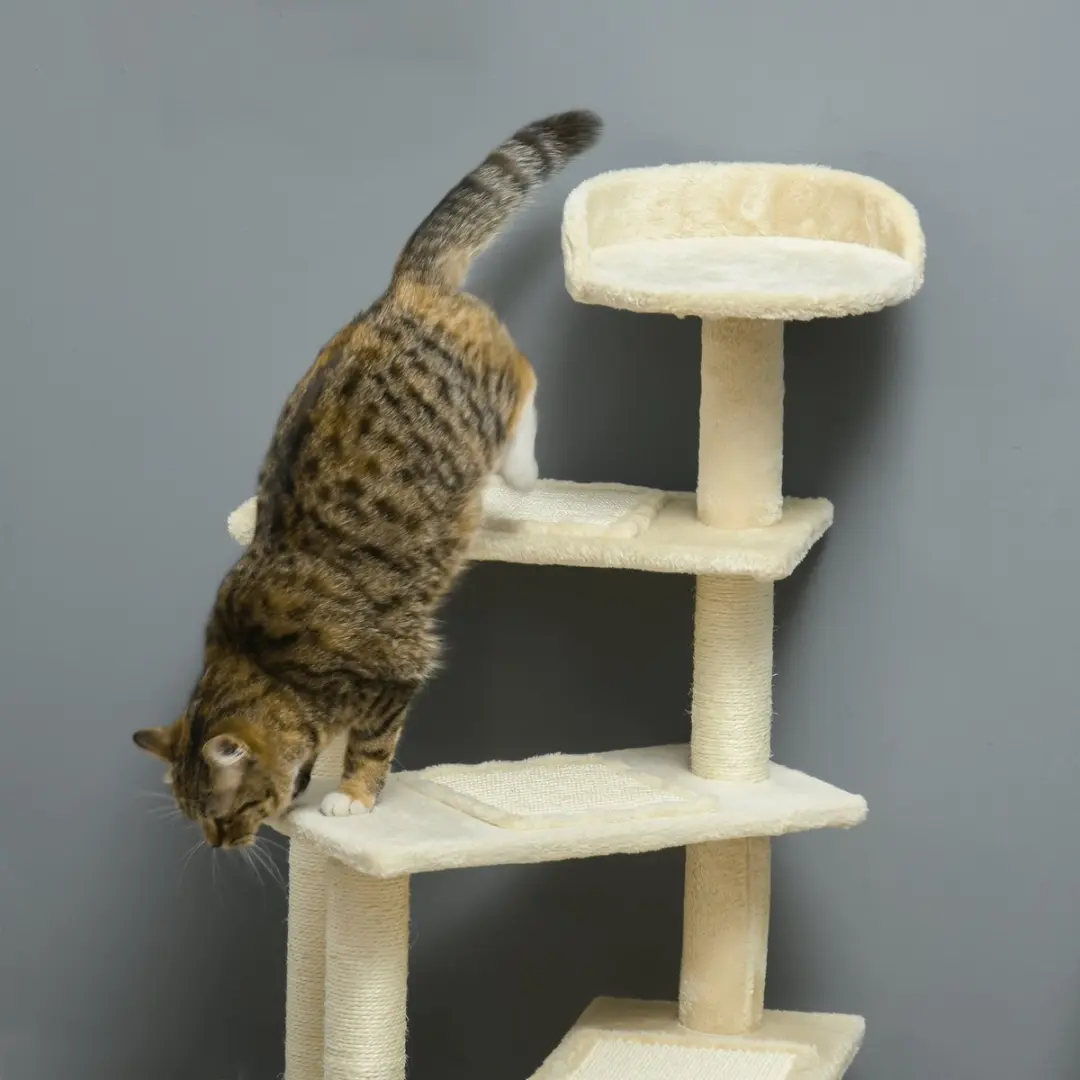 Pawhut Krabpaal Kattenboom Beige - 4 Niveaus