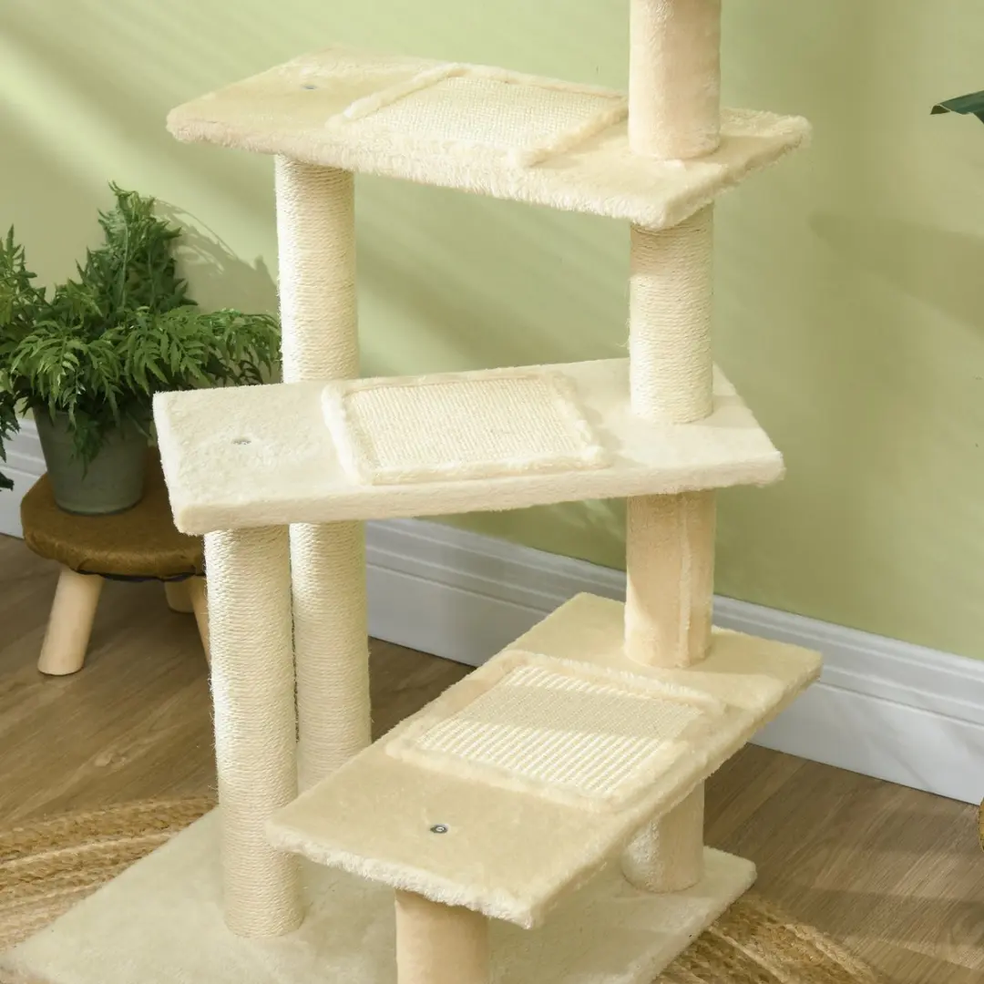 Pawhut Krabpaal Kattenboom Beige - 4 Niveaus