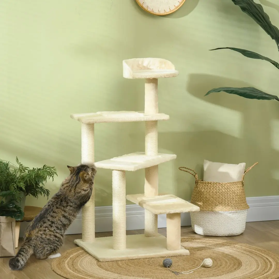 Pawhut Krabpaal Kattenboom Beige - 4 Niveaus