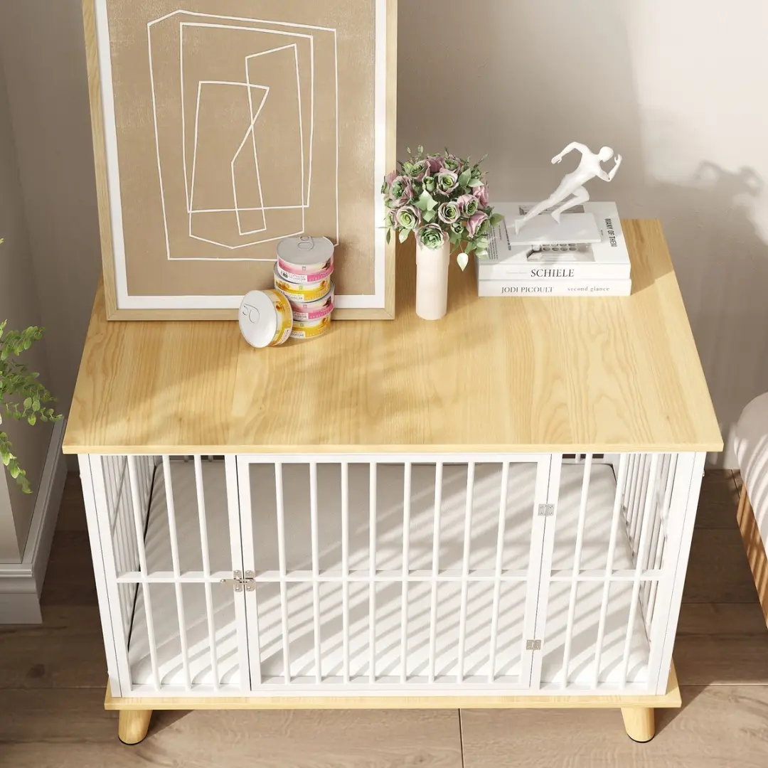Pawhut Hondenhok met Kussen 86x60x70cm - Eiken/Wit
