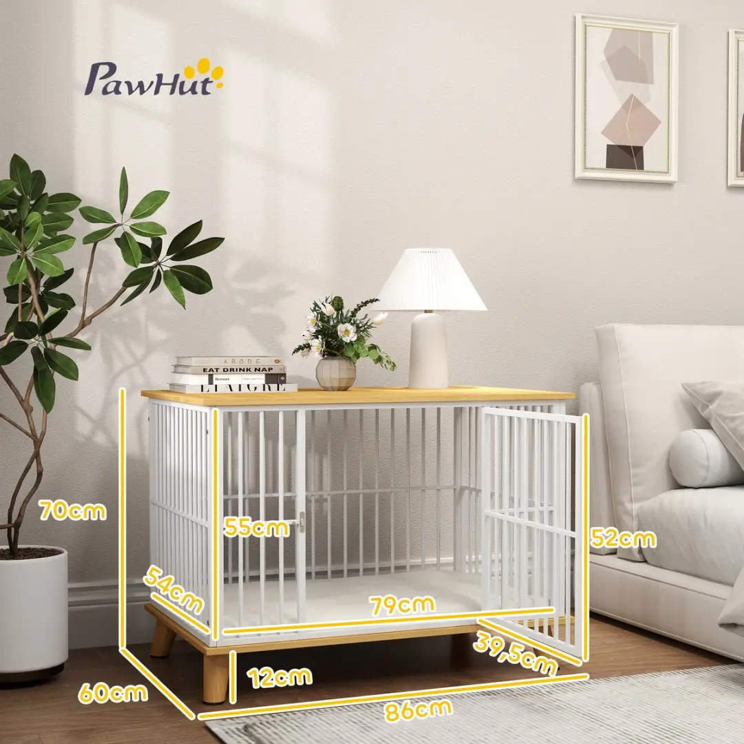 Pawhut Hondenhok met Kussen 86x60x70cm - Eiken/Wit