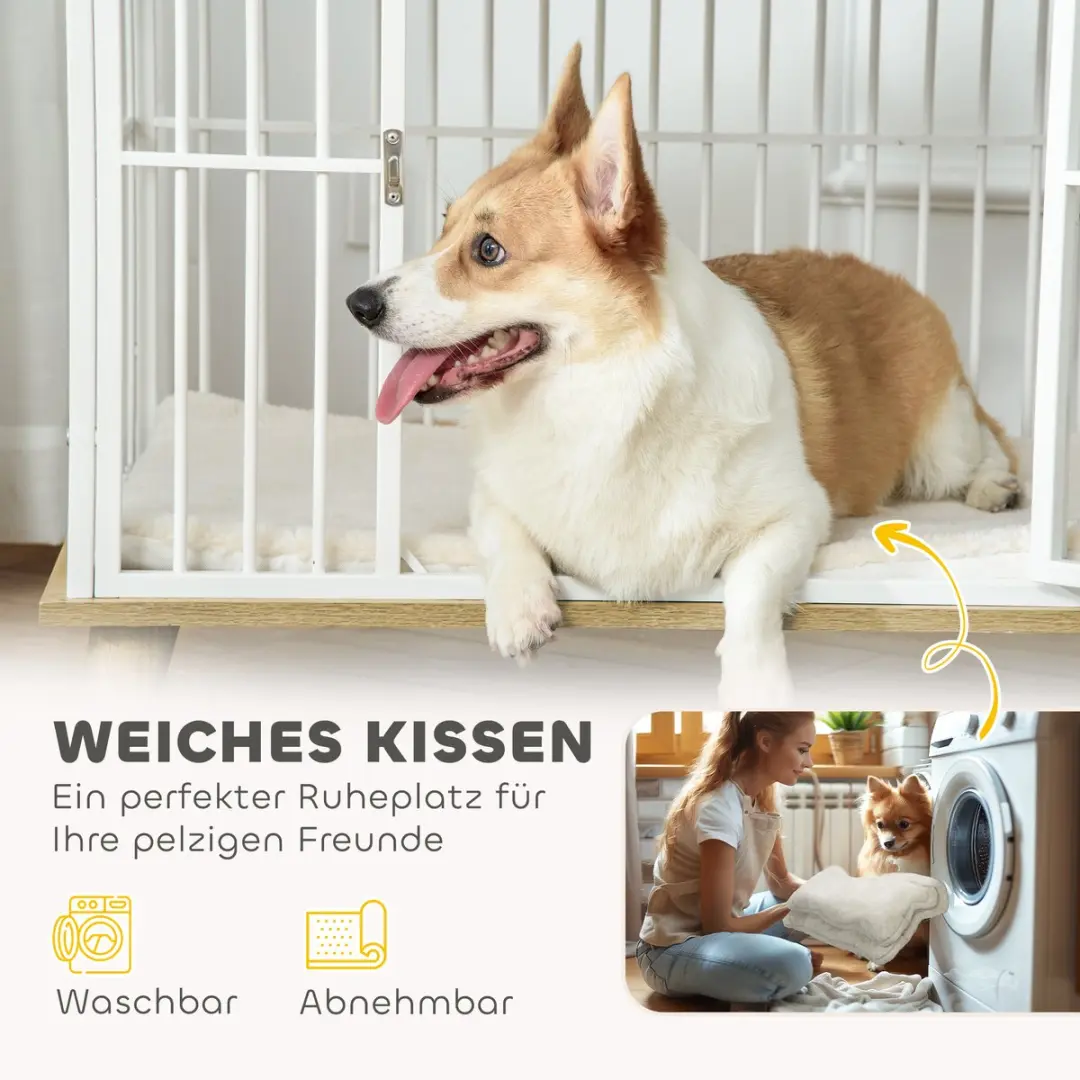 Pawhut Hondenhok met Kussen 86x60x70cm - Eiken/Wit