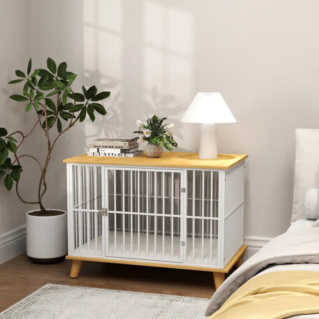 Pawhut Hondenhok met Kussen 86x60x70cm - Eiken/Wit
