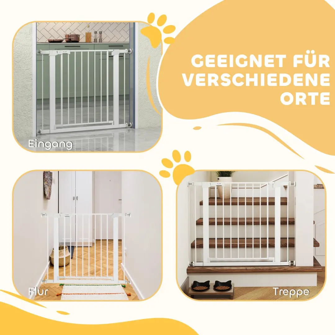 Pawhut Verstellbaar Absperrgitter 75-96cm - Auto-Close - Wit