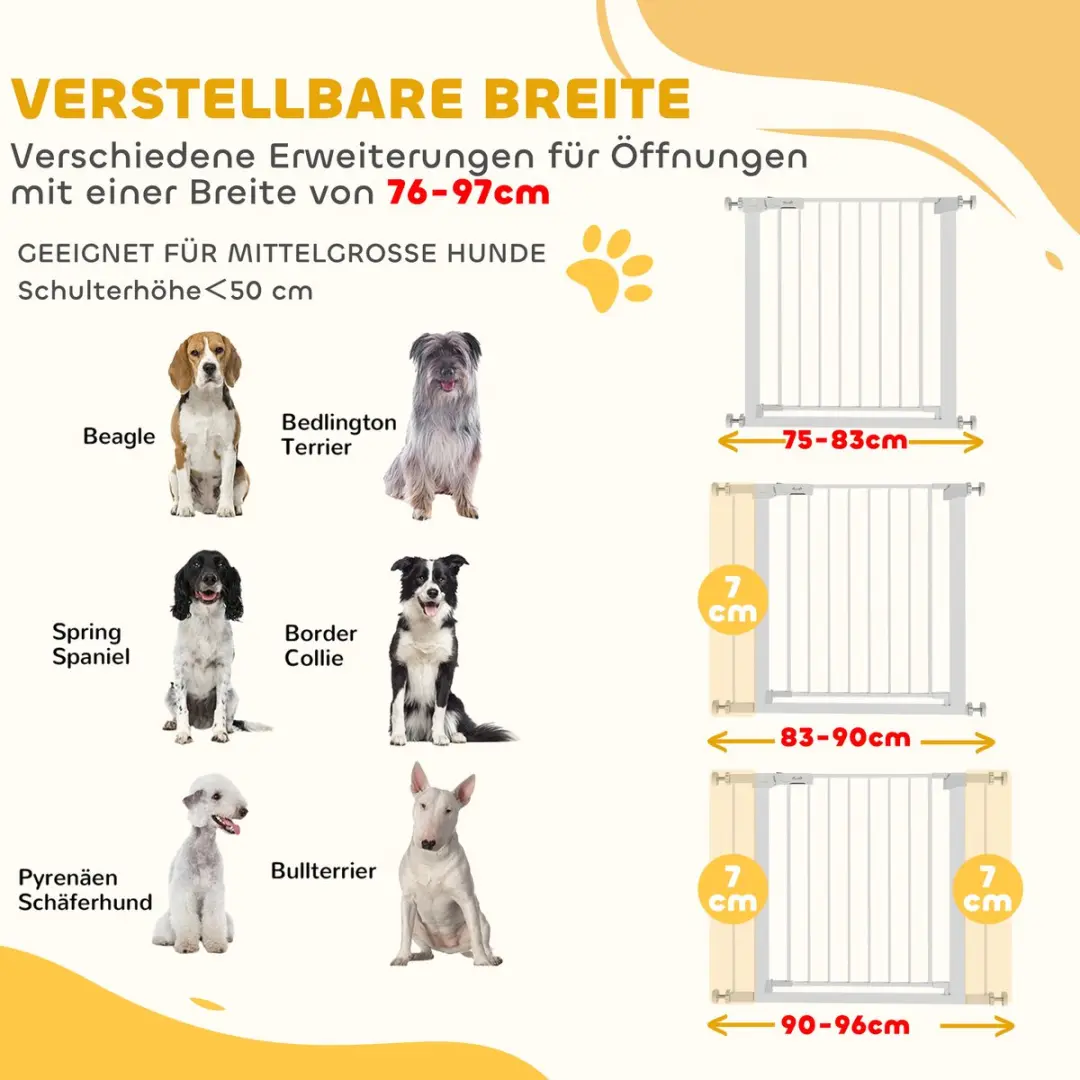 Pawhut Verstellbaar Absperrgitter 75-96cm - Auto-Close - Wit