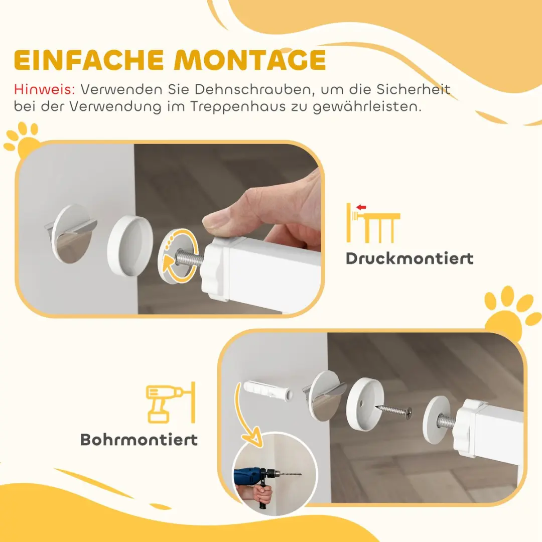 Pawhut Verstellbaar Absperrgitter 75-96cm - Auto-Close - Wit - afbeelding 6 van 6