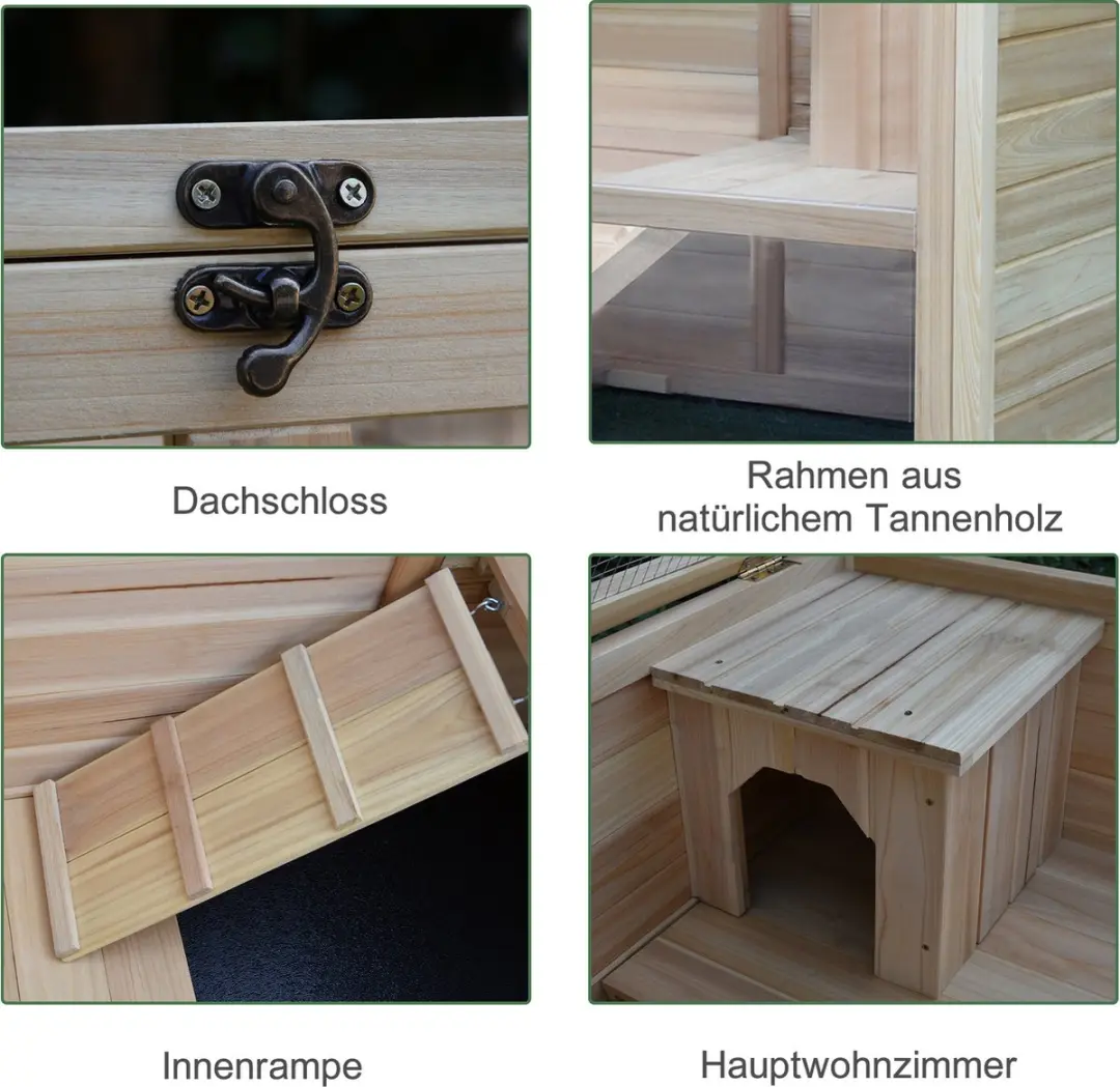 Pawhut Konijnenhok 2-Verdiepingen Met Wielen - Massief Hout Natuurlijk