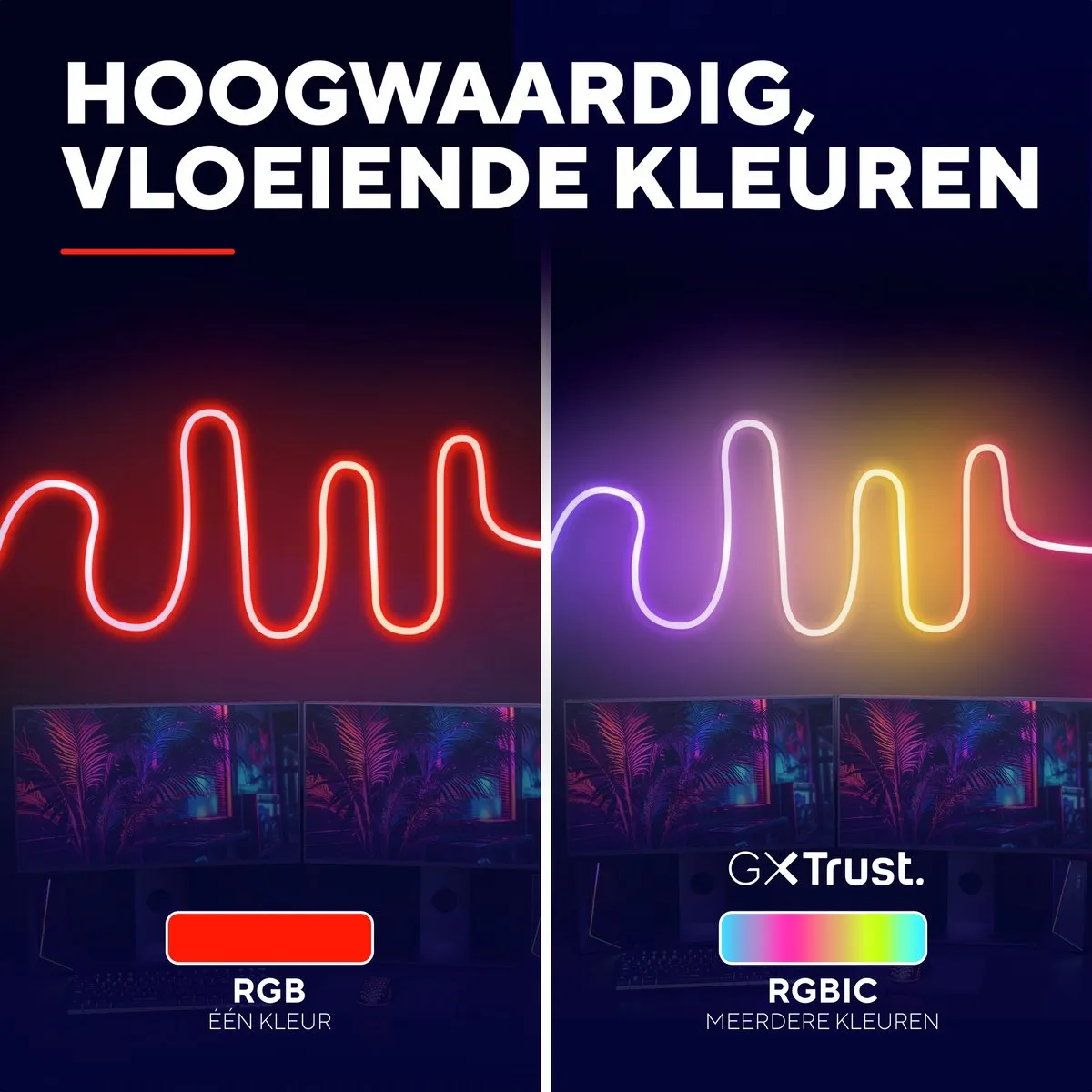 Trust GXT904 VYBZ RGB Light Rope – RGB licht slang - met App & Afstandsbediening - 5 meter - Neon LED - Led lamp - Wandlamp binnen - Game Verlichting - Amazon Alexa & Google Assistant
