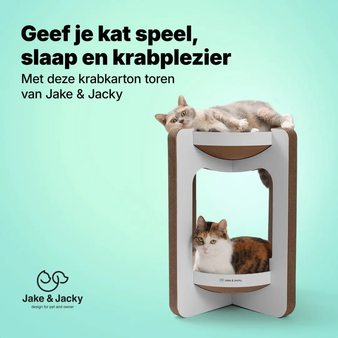 Jake and Jacky Krabkarton Katten - 52x52x58cm - Wit - 2 Ligplekken