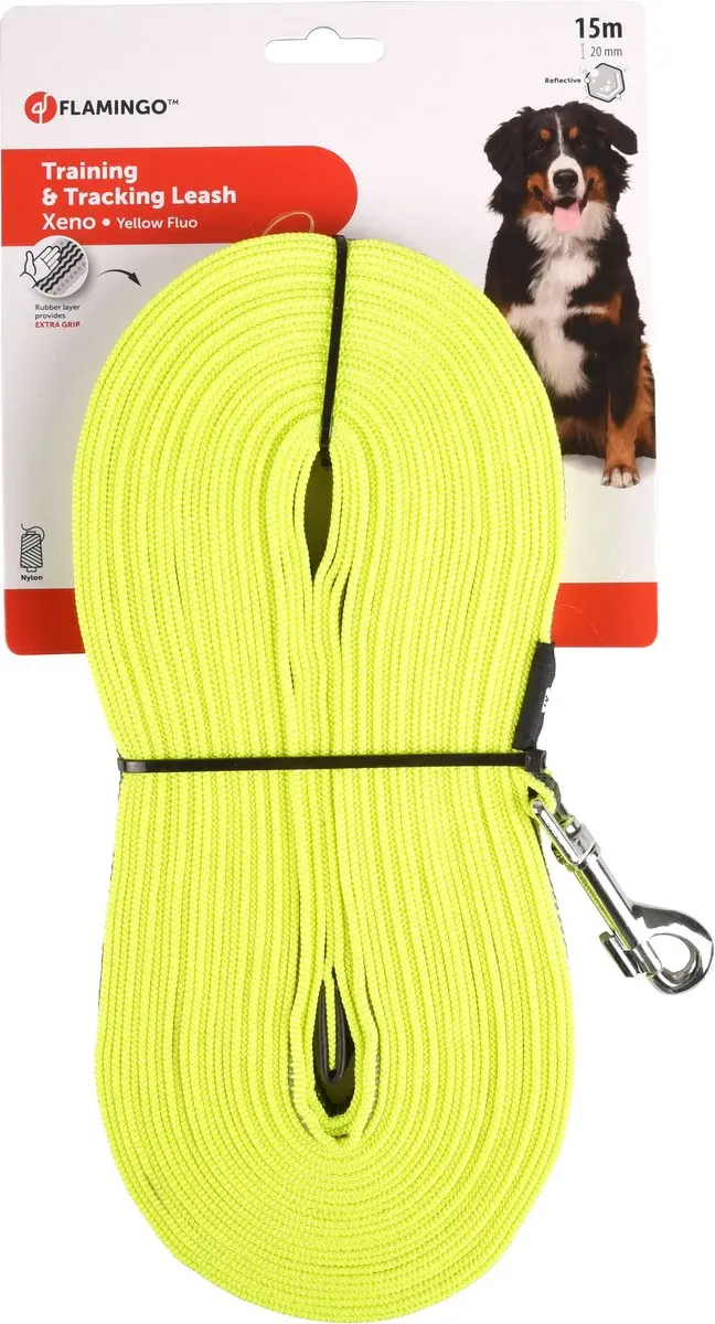 Flamingo Xeno Zoeklijn Honden 15m - Fluogeel 20mm - afbeelding 2 van 3