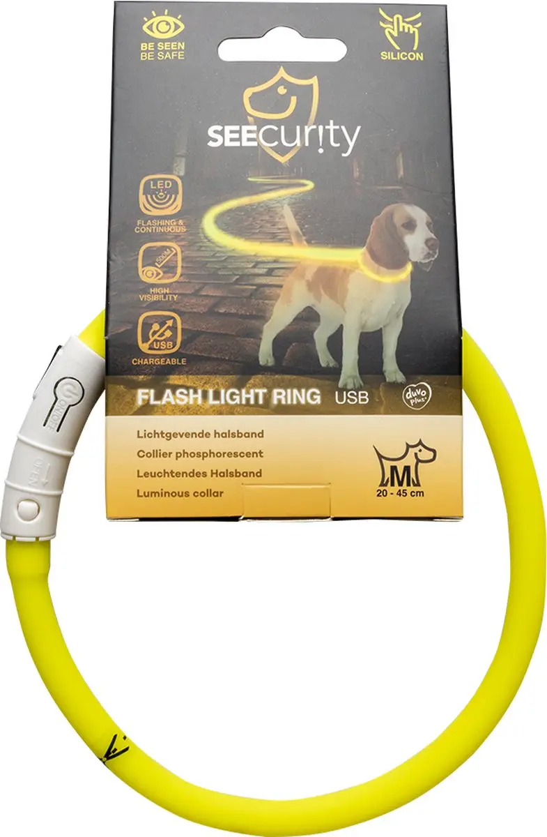 Duvo Dierenkleding Hond Flash Light Ring USB Silicon Geel - M