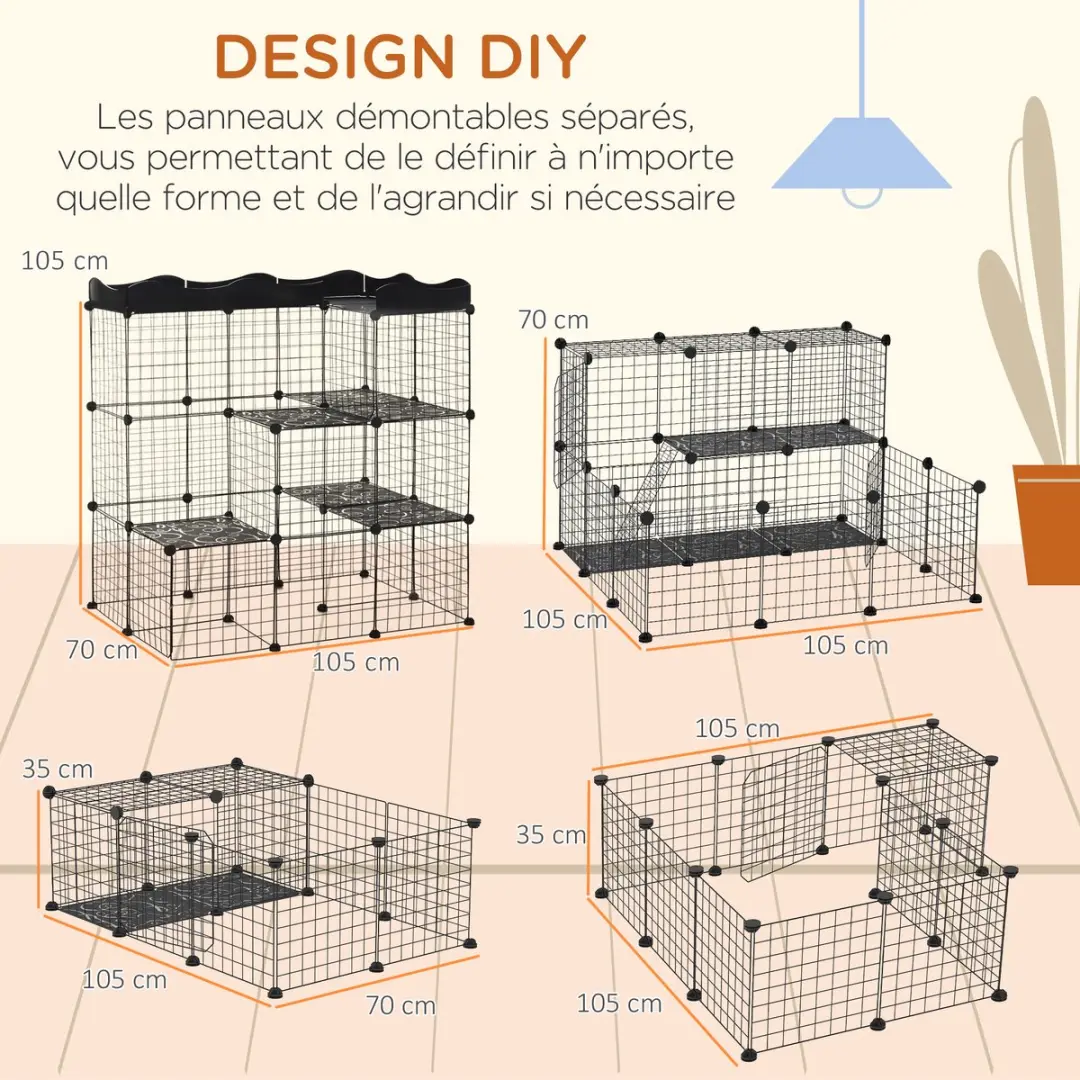 Pawhut Kleine Dierenkooi Metaal PP-105x70x116cm - Zwart