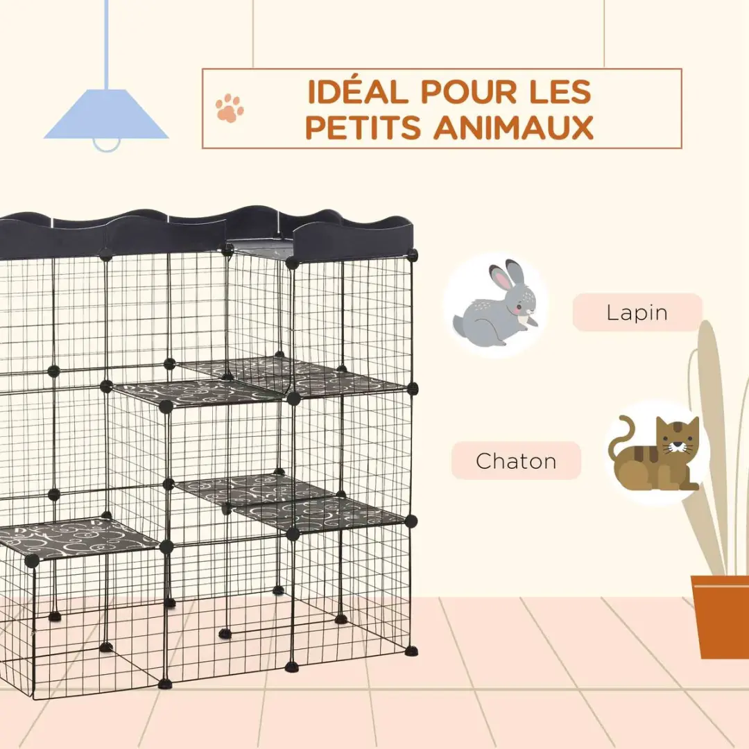Pawhut Kleine Dierenkooi Metaal PP-105x70x116cm - Zwart