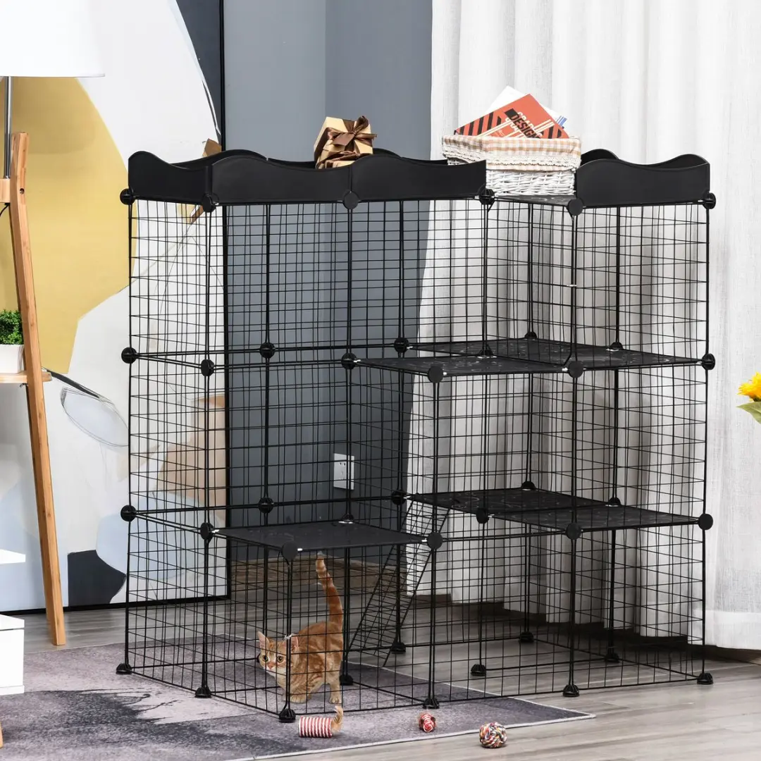 Pawhut Kleine Dierenkooi Metaal PP-105x70x116cm - Zwart