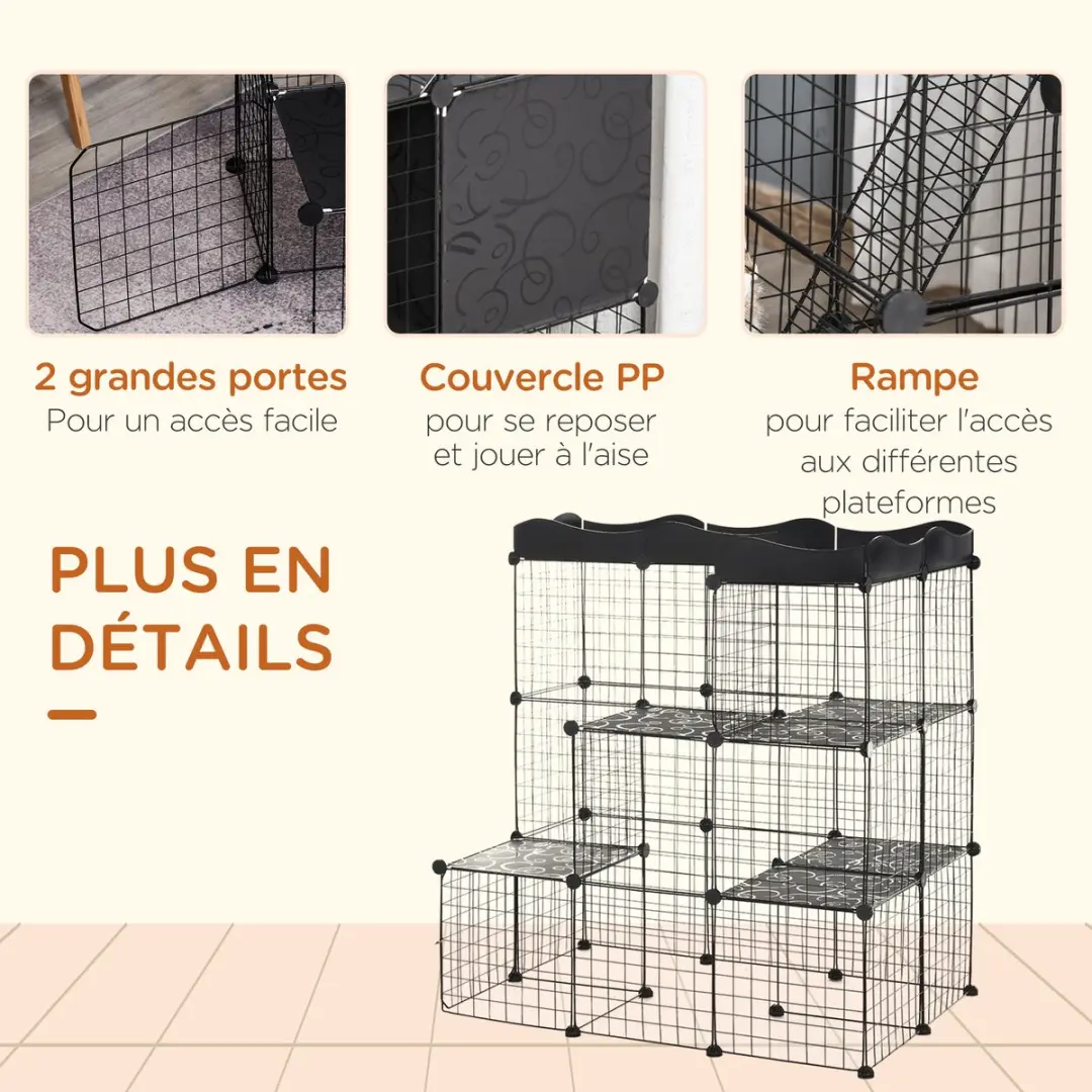 Pawhut Kleine Dierenkooi Metaal PP-105x70x116cm - Zwart - afbeelding 6 van 6