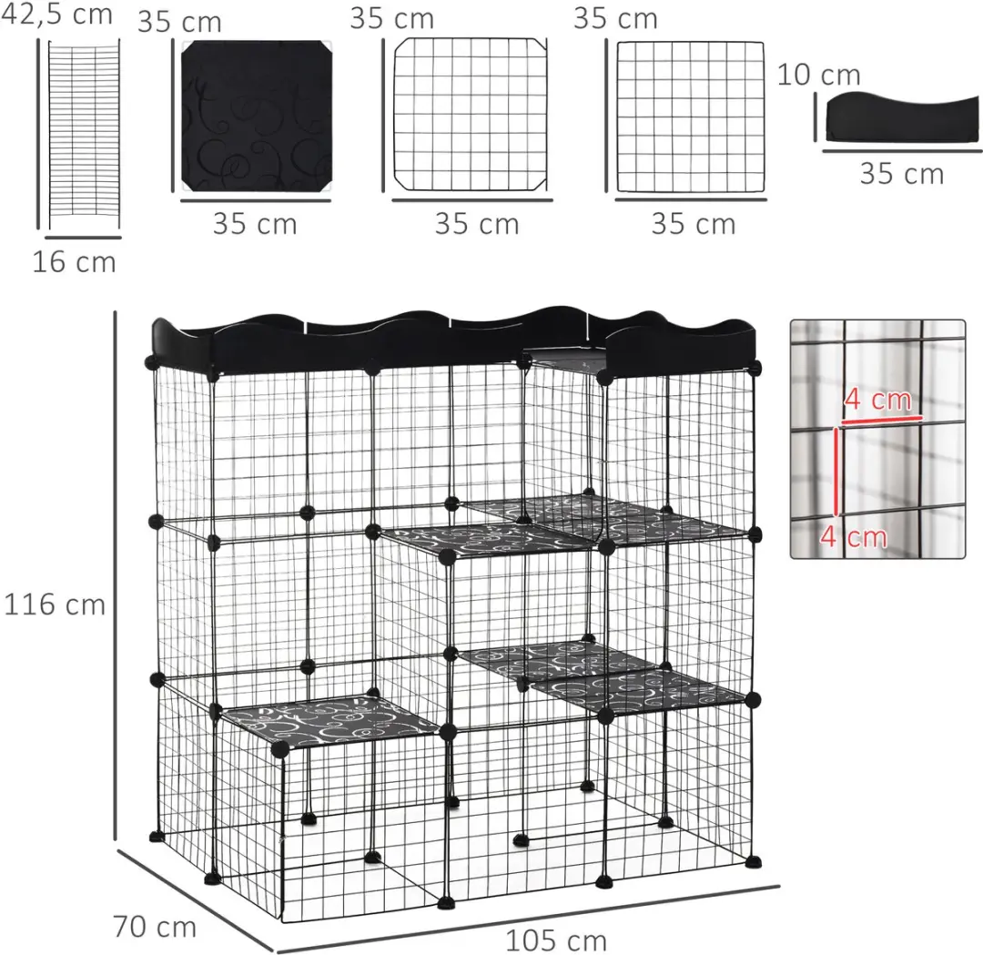 Pawhut Kleine Dierenkooi Metaal PP-105x70x116cm - Zwart
