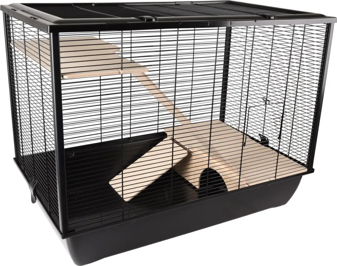 Flamingo Elsa Hamsterkooi - 77x47x60cm - Zwart & Hout