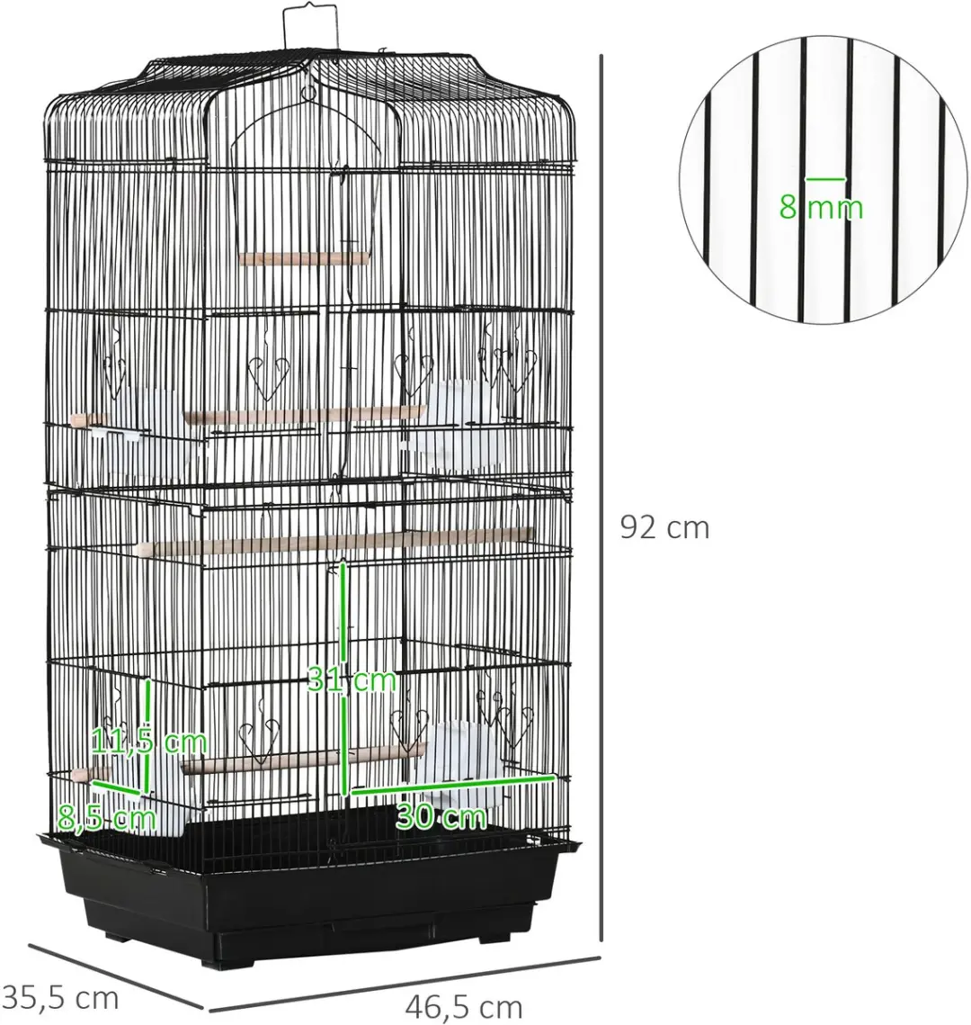 Pawhut Vogelkooi Metaal 46,5x35,5x92cm - Zwart