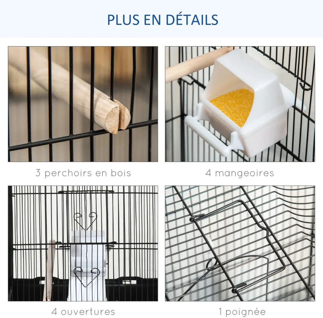 Pawhut Vogelkooi Metaal 46,5x35,5x92cm - Zwart