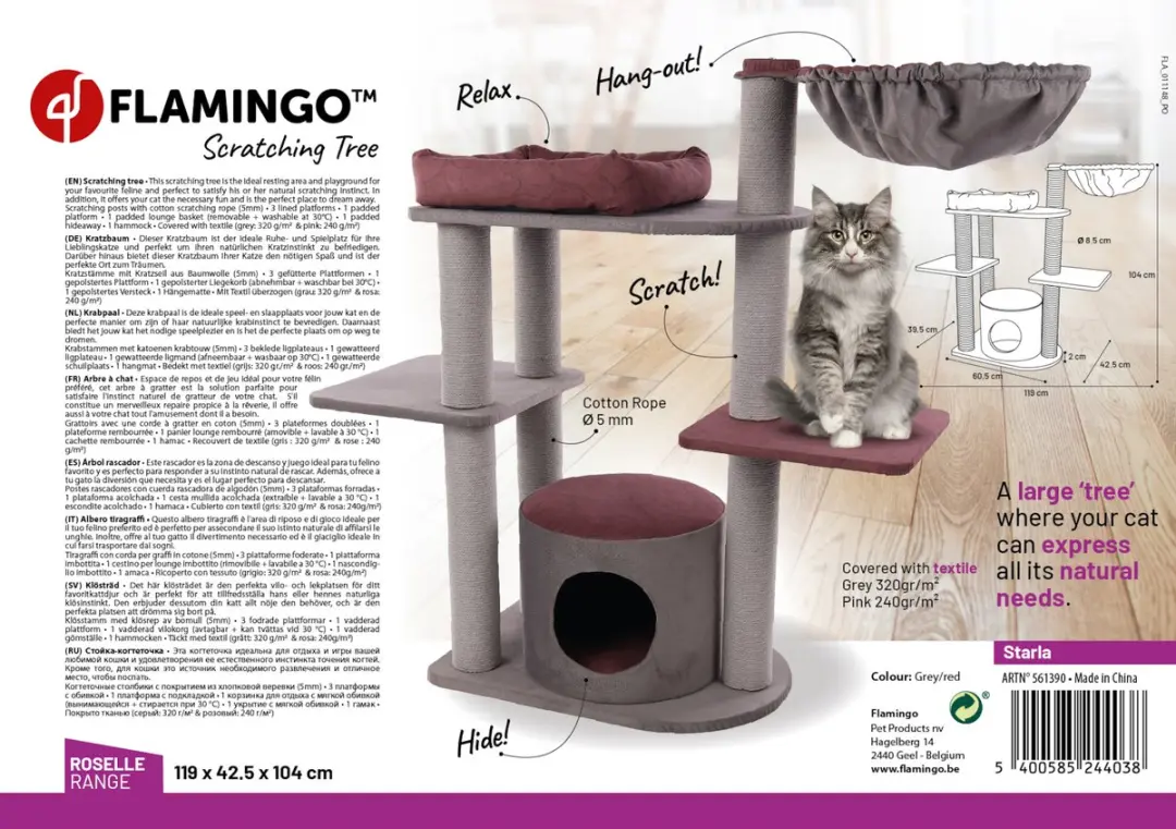 Flamingo Roselle Starla Krabpaal - 119x42,5x104cm - Grijs